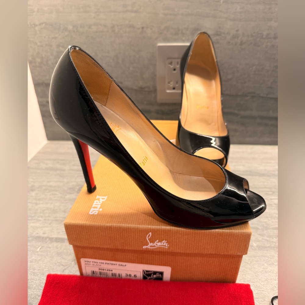 Christian Louboutin Glossy Black Peep Toe Heels